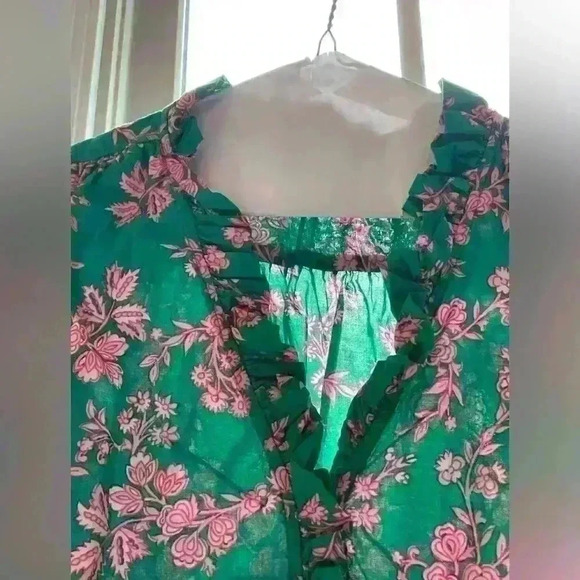 JCREW XS Sleeveless Ruffle Pink Green Top - Picture 4 of 8